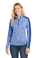 Load image into Gallery viewer, Sport-Tek ® Women's PosiCharge ® Electric Heather Colorblock 1/4-Zip Pullover. LST397