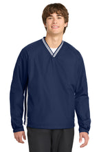 Load image into Gallery viewer, Sport-Tek ®  Tipped V-Neck Raglan Wind Shirt. JST62

