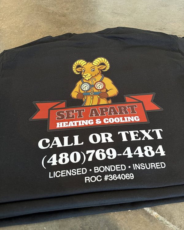 Full-color back print for Set Apart Heating & Cooling