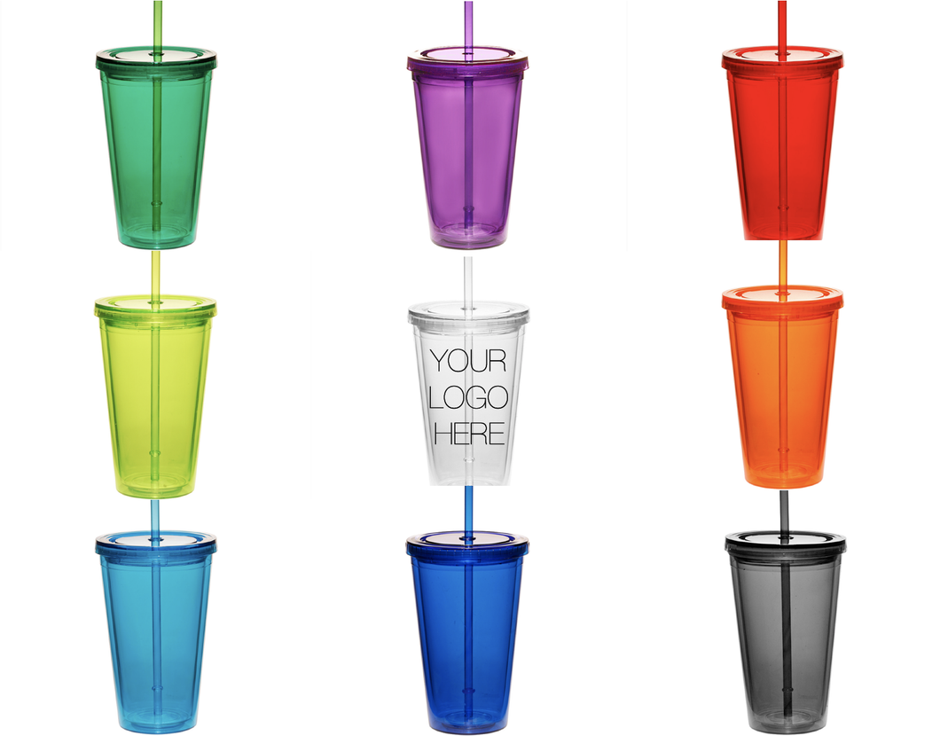 16 oz. Double Wall Acrylic Tumblers With Straws